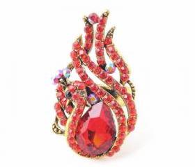 Stunning Red Crystal Peacock Cocktail Ring
