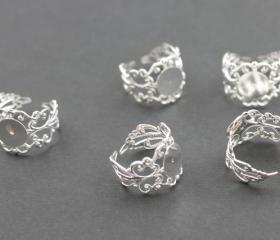 Lot of 5 SIlver Plated Adjustable Filigree Ring Blanks