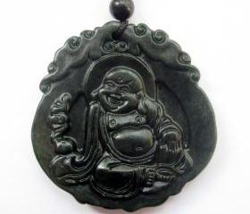 Black Green Jade Tibet Buddhist Laughing Buddha Amulet Pendant