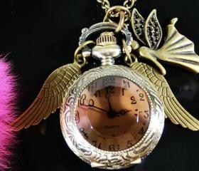 Angel with Wings Steampunk Pocket Watch Necklace