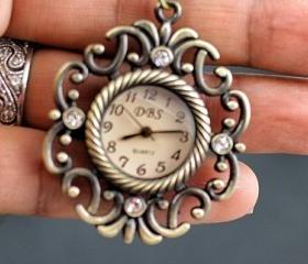 Brass Flower Steampunk Watch Necklace